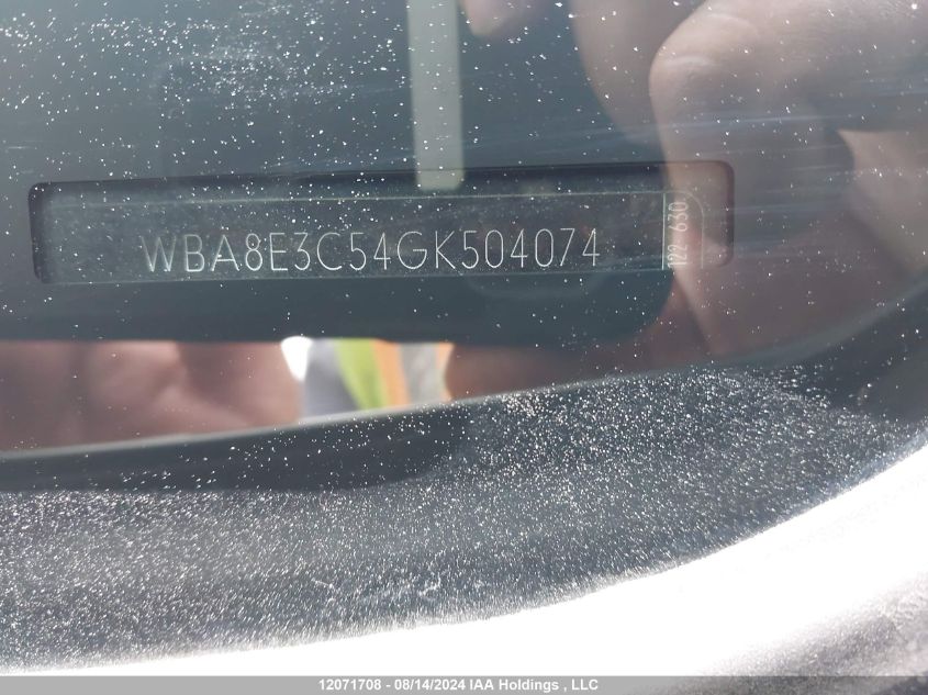 2016 BMW 3 Series VIN: WBA8E3C54GK504074 Lot: 12071708