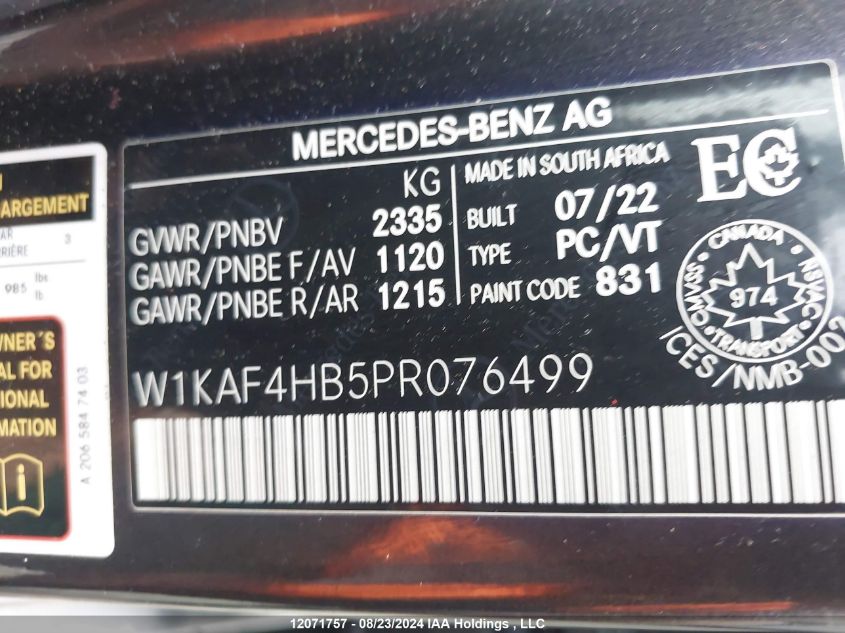 2023 Mercedes-Benz C 300 4Matic VIN: W1KAF4HB5PR076499 Lot: 12071757