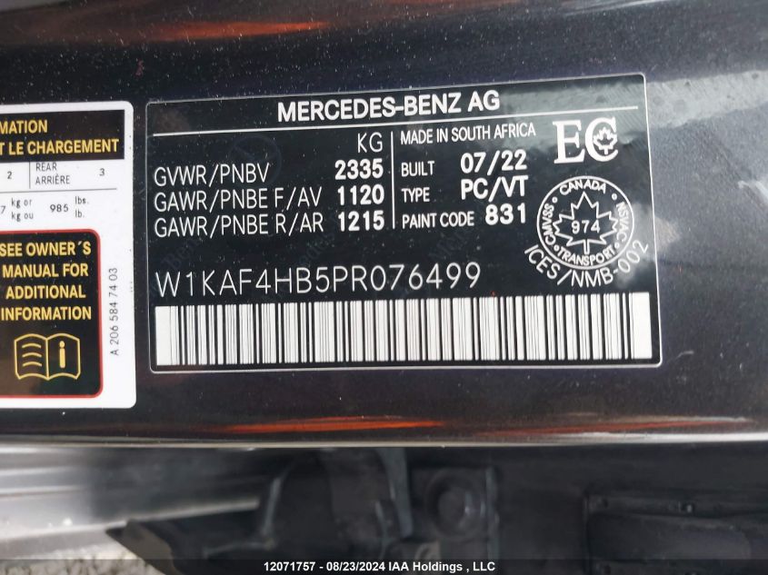 2023 Mercedes-Benz C 300 4Matic VIN: W1KAF4HB5PR076499 Lot: 12071757