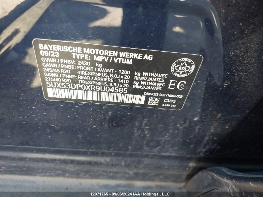 2024 BMW X3 xDrive30I VIN: 5UX53DP0XR9U04585 Lot: 12071765