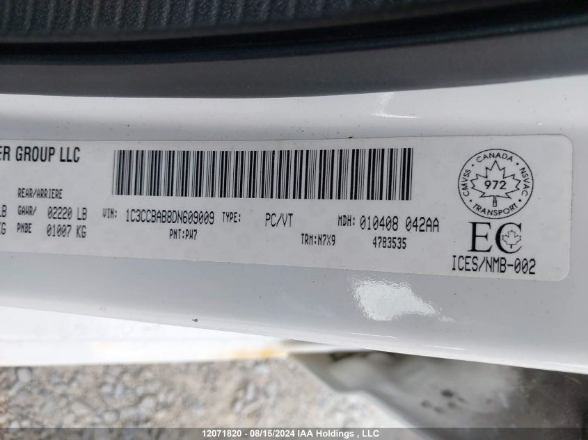 2013 Chrysler 200 Lx VIN: 1C3CCBAB8DN609009 Lot: 12071820