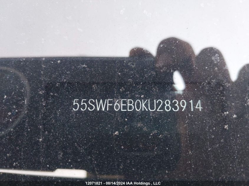 2019 Mercedes-Benz C-Class VIN: 55SWF6EB0KU283914 Lot: 12071821