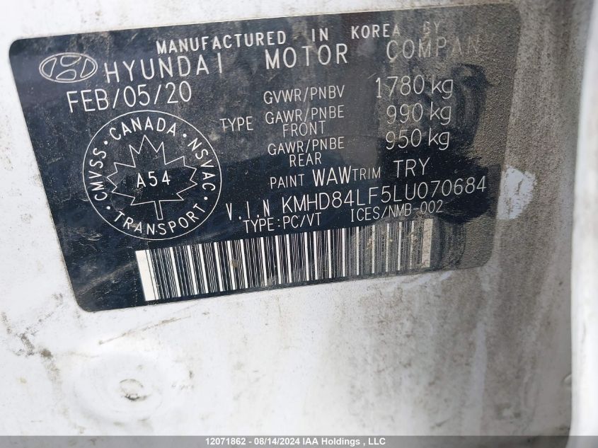 2020 Hyundai Elantra Preferred Auto Ivt VIN: KMHD84LF5LU070684 Lot: 12071862