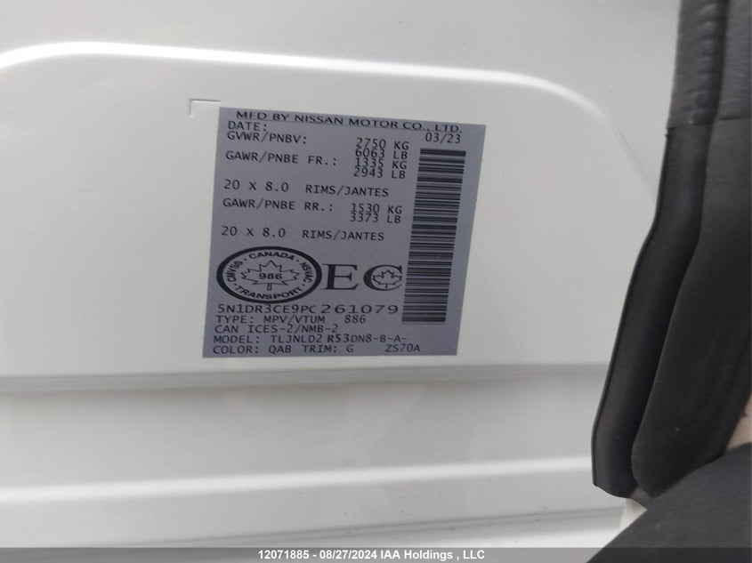 2023 Nissan Pathfinder VIN: 5N1DR3CE9PC261079 Lot: 12071885