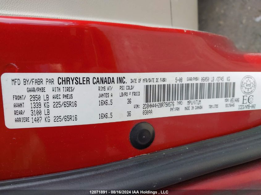 2008 Dodge Grand Caravan VIN: 2D8HN44H28R790576 Lot: 12071891