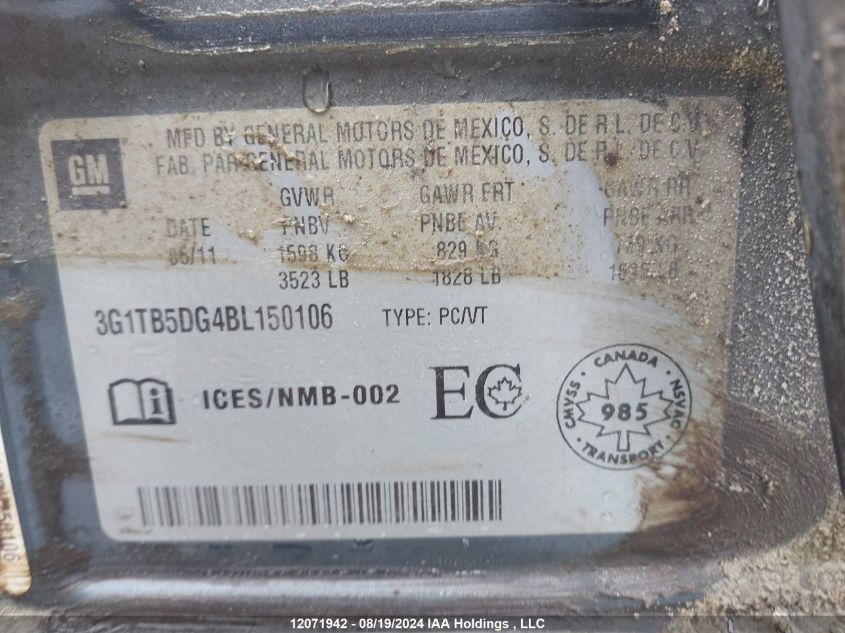 2011 Chevrolet Aveo VIN: 3G1TB5DG4BL150106 Lot: 12071942