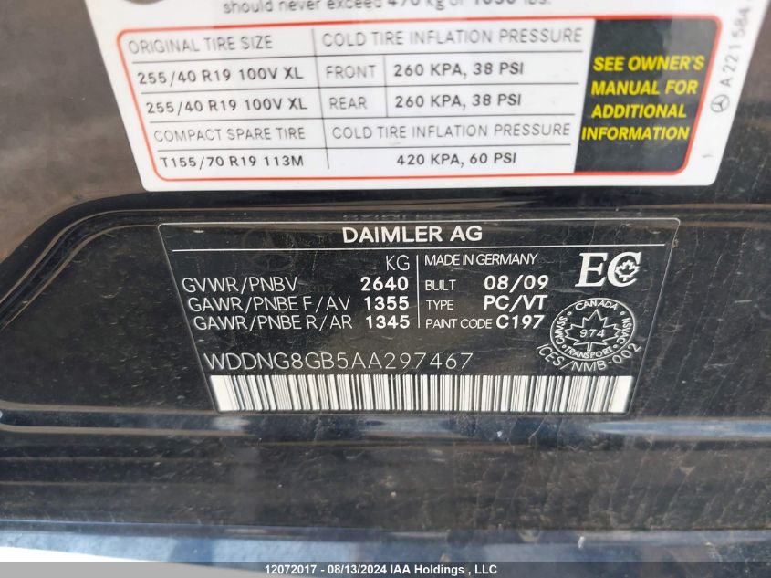 WDDNG8GB5AA297467 2010 Mercedes-Benz S-Class