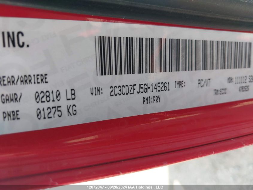 2016 Dodge Challenger R/T Scat Pack VIN: 2C3CDZFJ5GH145261 Lot: 12072047