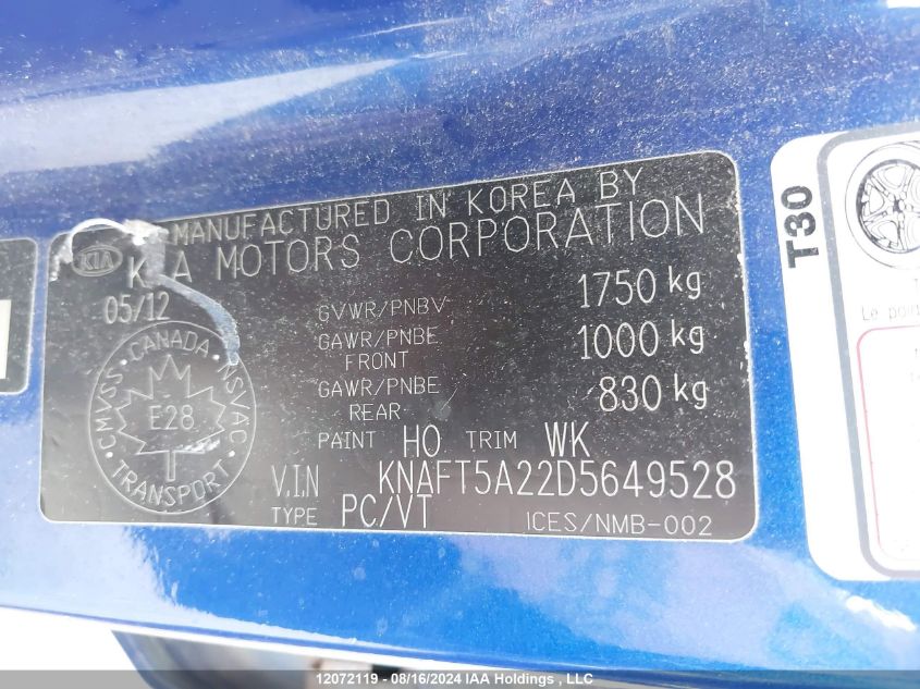 2013 Kia Forte 5-Door VIN: KNAFT5A22D5649528 Lot: 12072119