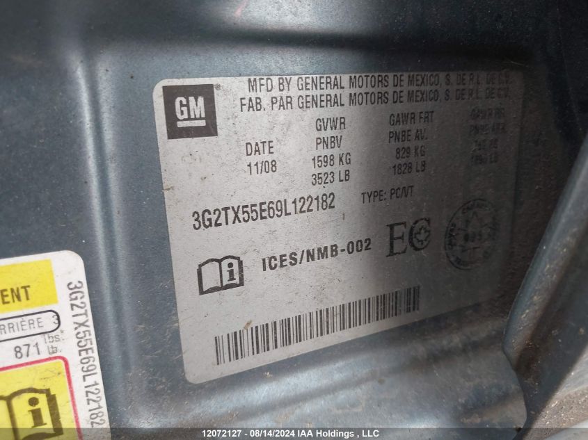 2009 Pontiac G3 Wave VIN: 3G2TX55E69L122182 Lot: 12072127