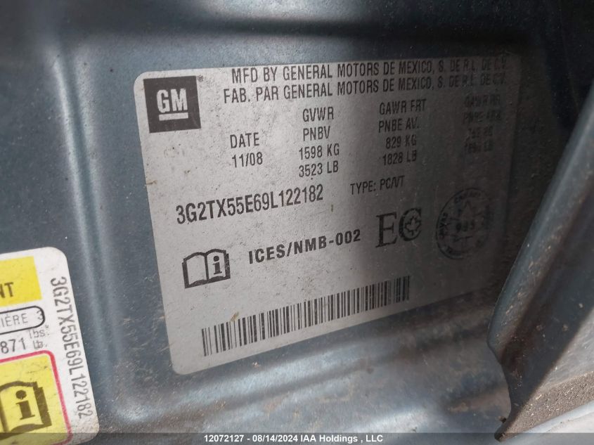 2009 Pontiac G3 Wave VIN: 3G2TX55E69L122182 Lot: 12072127