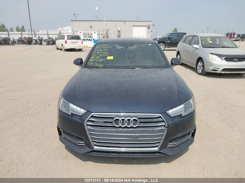 2018 Audi A4 Sedan VIN: WAUANAF42JA161982 Lot: 12072131