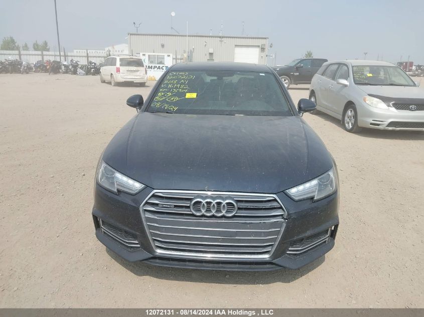 2018 Audi A4 Sedan VIN: WAUANAF42JA161982 Lot: 12072131