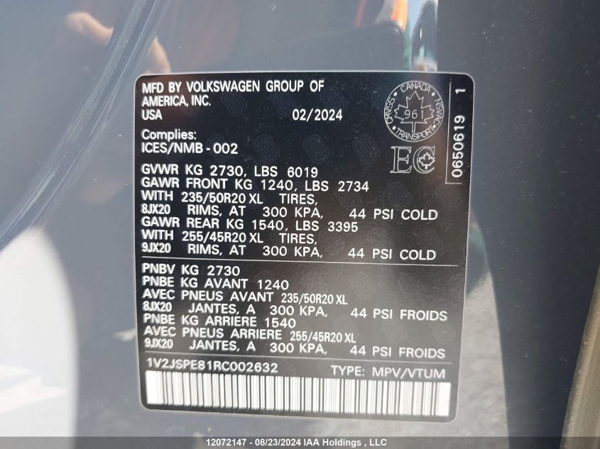 2024 Volkswagen Id.4 VIN: 1V2JSPE81RC002632 Lot: 12072147