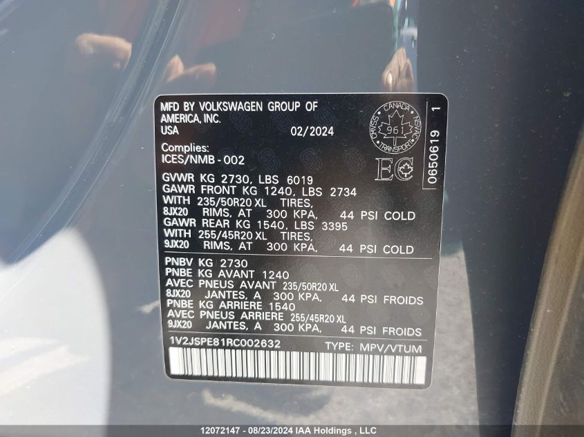 2024 Volkswagen Id.4 VIN: 1V2JSPE81RC002632 Lot: 12072147