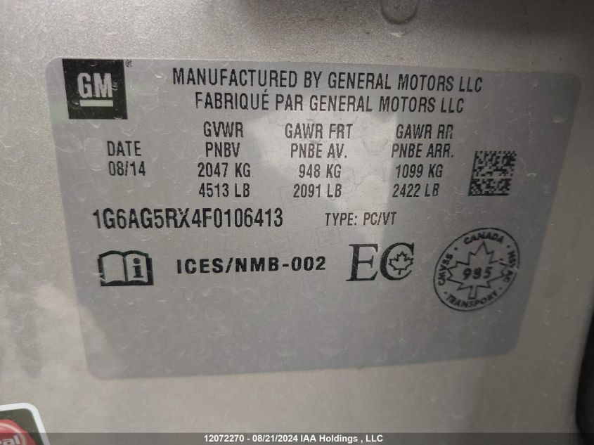 2015 Cadillac Ats VIN: 1G6AG5RX4F0106413 Lot: 12072270