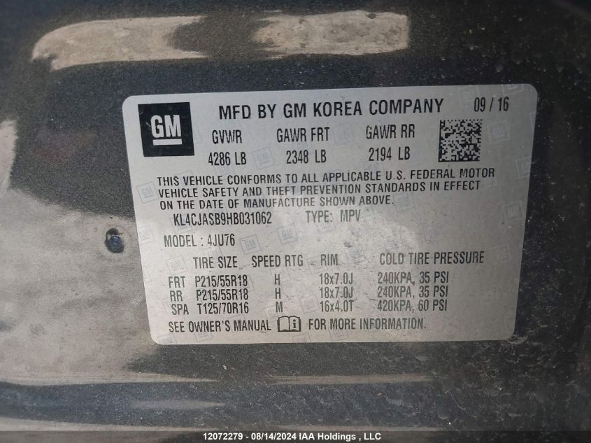 2017 Buick Encore Preferred VIN: KL4CJASB9HB031062 Lot: 12072279