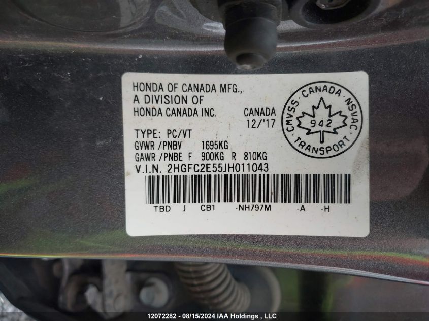 2018 Honda Civic Sedan VIN: 2HGFC2E55JH011043 Lot: 12072282