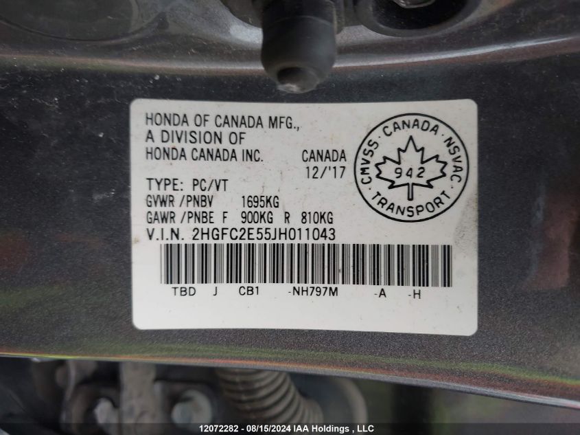 2018 Honda Civic Sedan VIN: 2HGFC2E55JH011043 Lot: 12072282