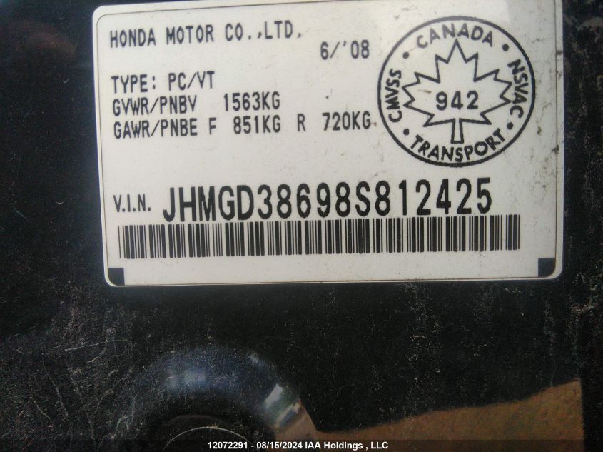 JHMGD38698S812425 2008 Honda Fit