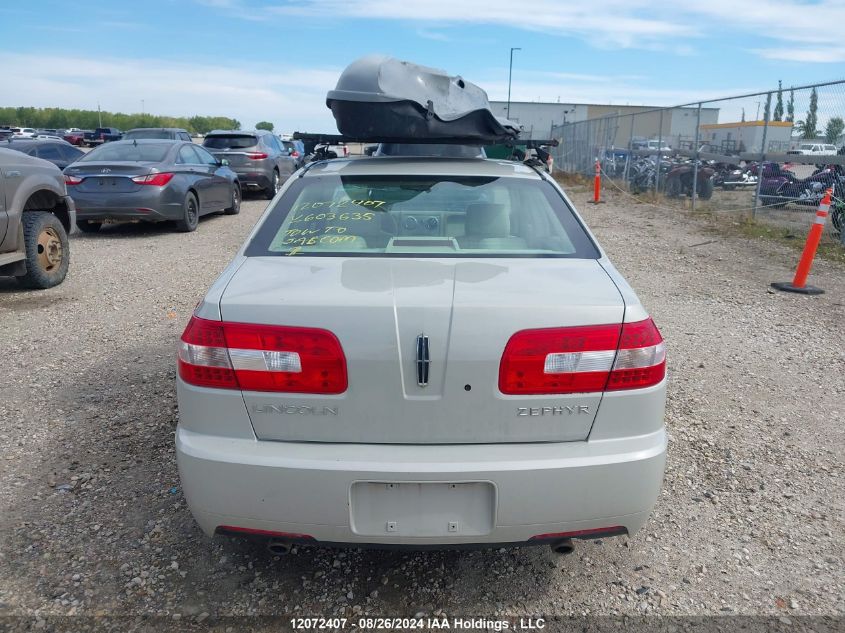 2006 Lincoln Zephyr VIN: 3LNHM26106R603635 Lot: 12072407