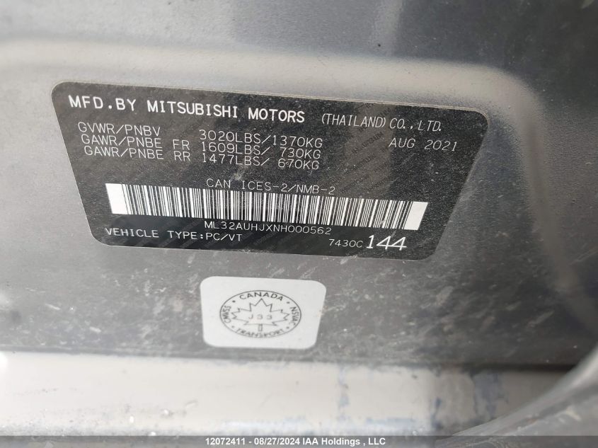 ML32AUHJXNH000562 2022 Mitsubishi Mirage