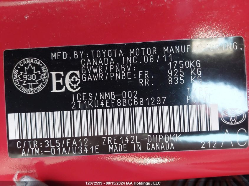 2T1KU4EE8BC681297 2011 Toyota Matrix