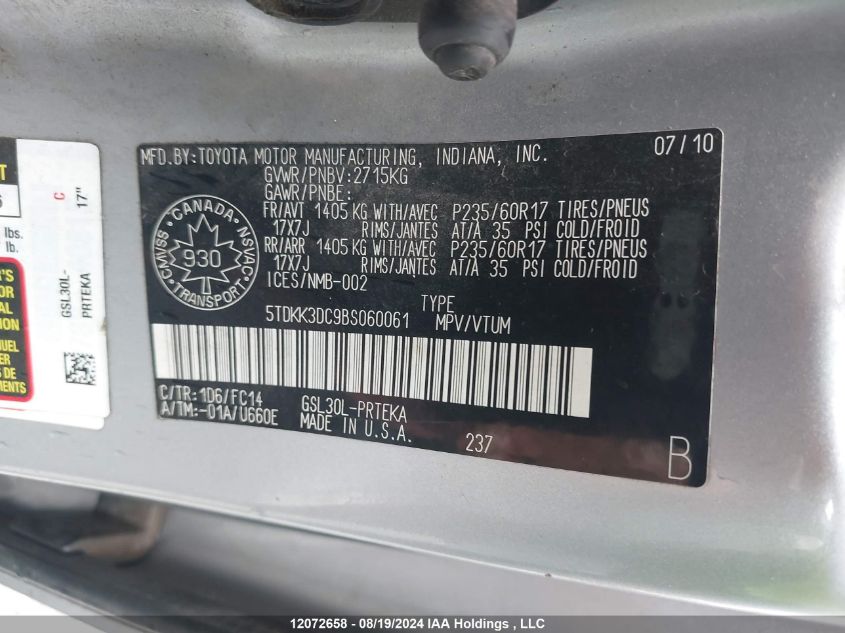 5TDKK3DC9BS060061 2011 Toyota Sienna Le