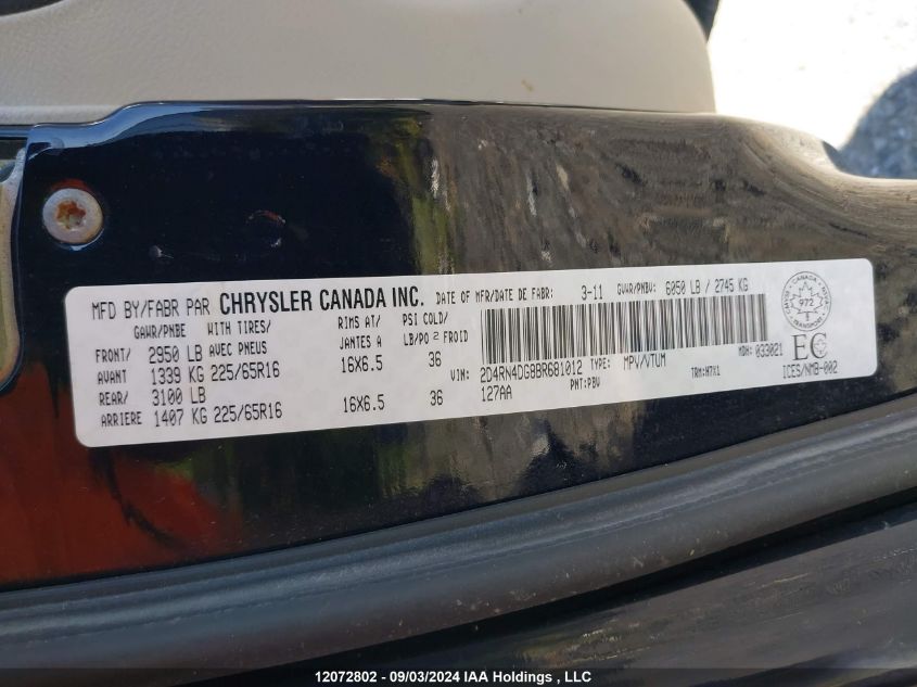 2011 Dodge Grand Caravan Express VIN: 2D4RN4DG8BR681012 Lot: 12072802