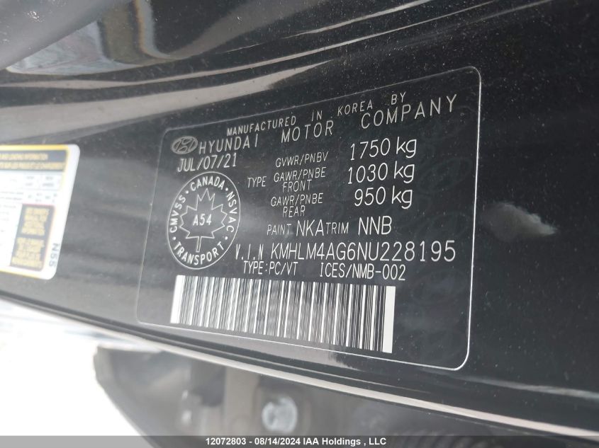 2022 Hyundai Elantra Essential Manual VIN: KMHLM4AG6NU228195 Lot: 12072803