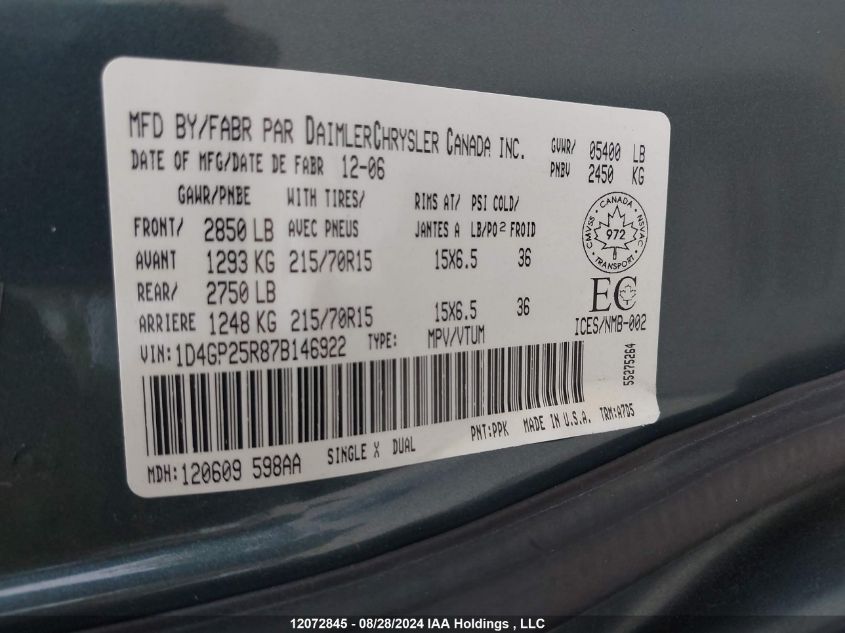 1D4GP25R87B146922 2007 Dodge Caravan