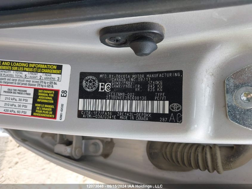 2011 Toyota Corolla Ce VIN: 2T1BU4EE3BC698136 Lot: 12073048