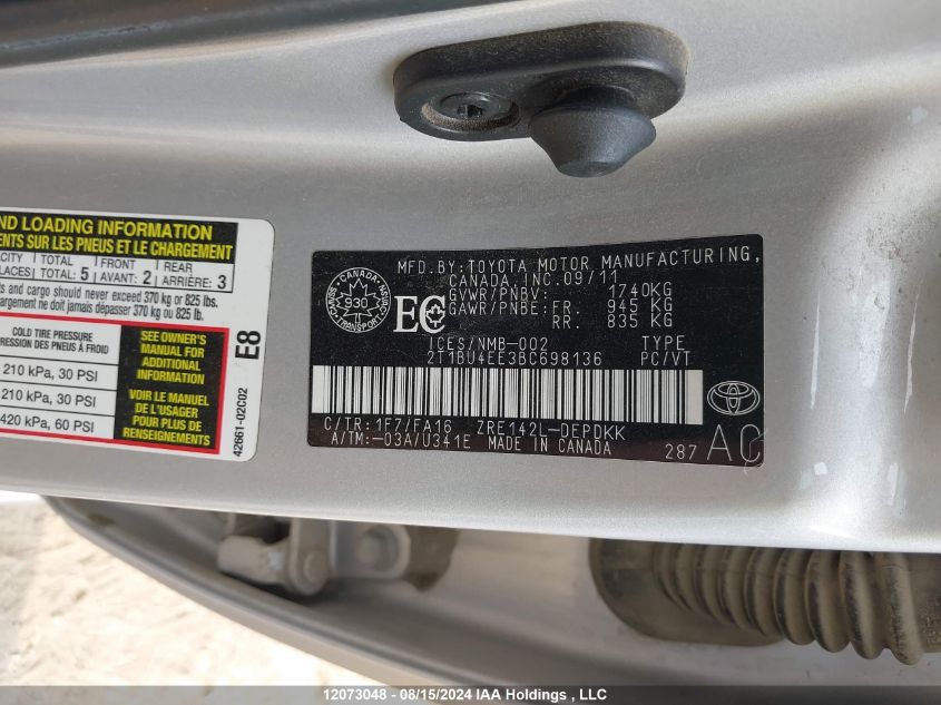 2011 Toyota Corolla Ce VIN: 2T1BU4EE3BC698136 Lot: 12073048