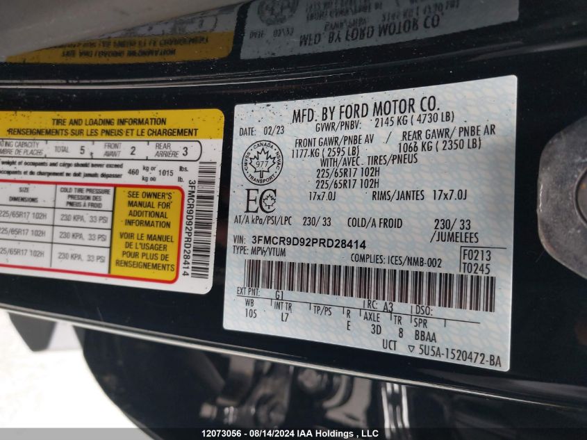 2023 Ford Bronco Sport Badlands VIN: 3FMCR9D92PRD28414 Lot: 12073056