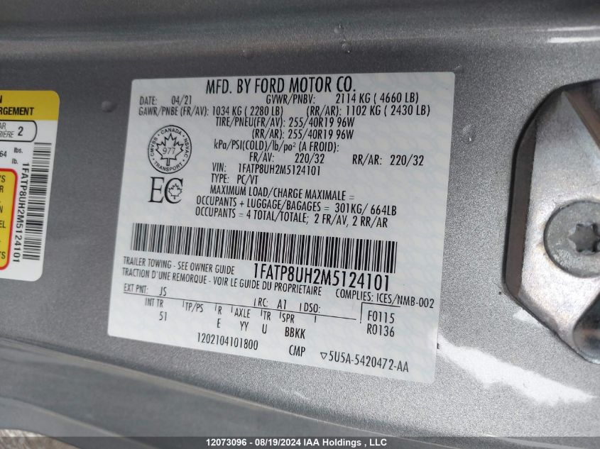 2021 Ford Mustang Convertible VIN: 1FATP8UH2M5124101 Lot: 12073096