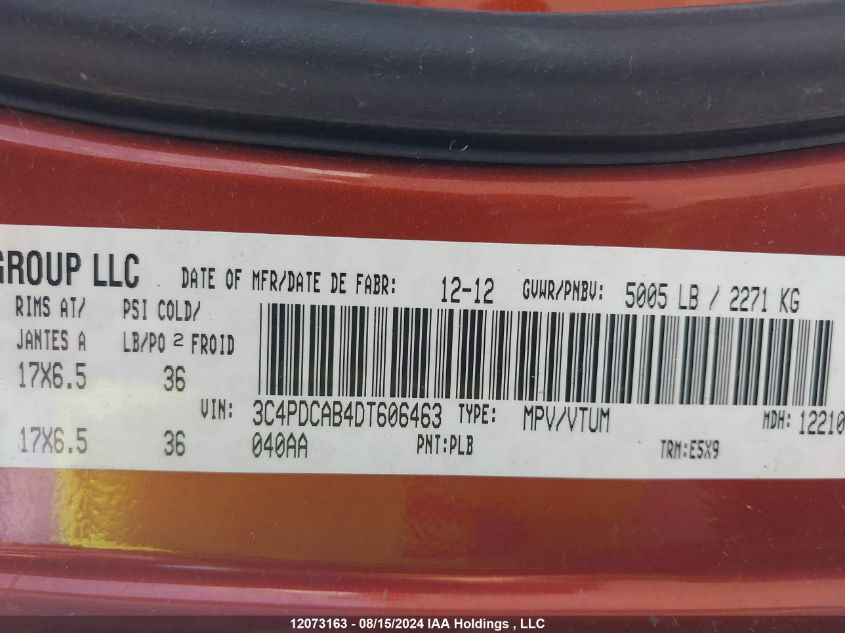 2013 Dodge Journey Cvp/Se Plus VIN: 3C4PDCAB4DT606463 Lot: 12073163