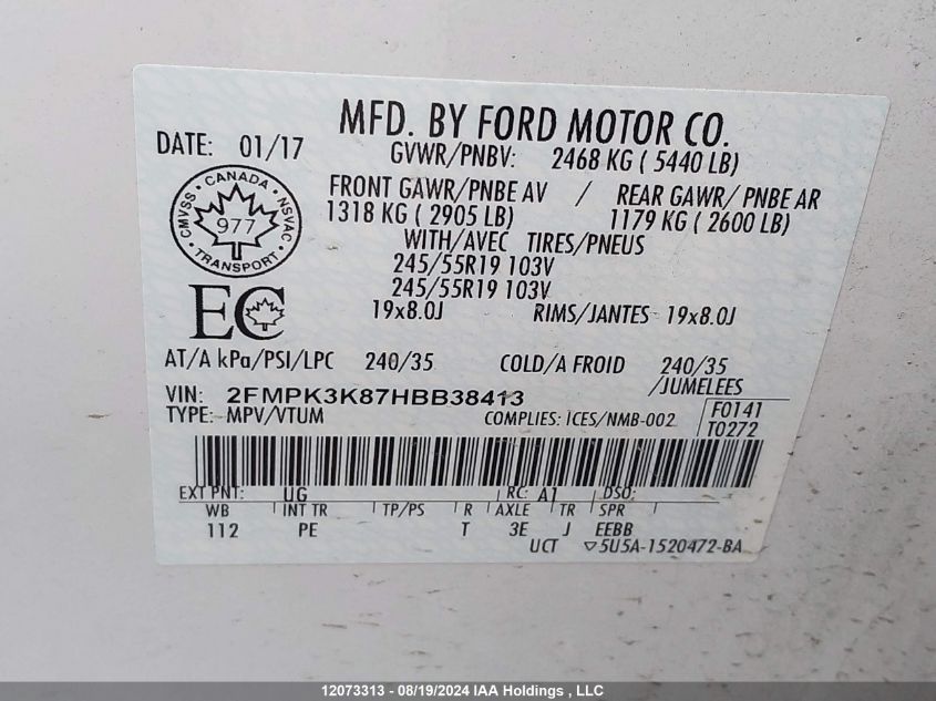 2FMPK3K87HBB38413 2017 Ford Edge Titanium