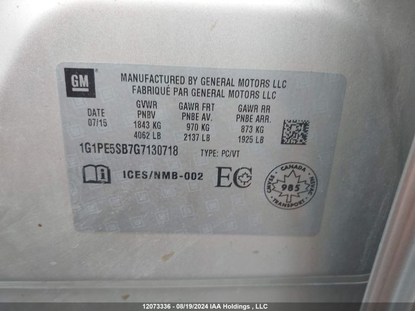 2016 Chevrolet Cruze Limited Lt VIN: 1G1PE5SB7G7130718 Lot: 12073336