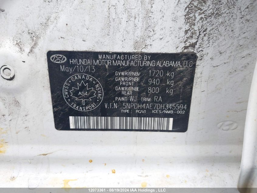 2013 Hyundai Elantra Gls/Limited VIN: 5NPDH4AE7DH345594 Lot: 12073361