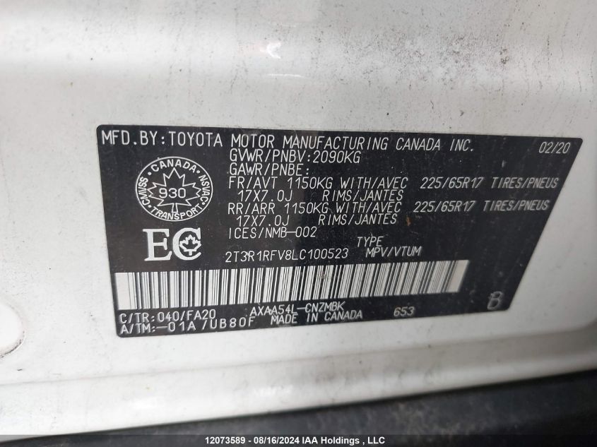 2T3R1RFV8LC100523 2020 Toyota Rav4 Xle/Xle Premium