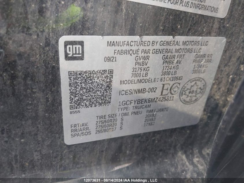 2021 Chevrolet Silverado K1500 Custom VIN: 1GCPYBEK6MZ425611 Lot: 12073631