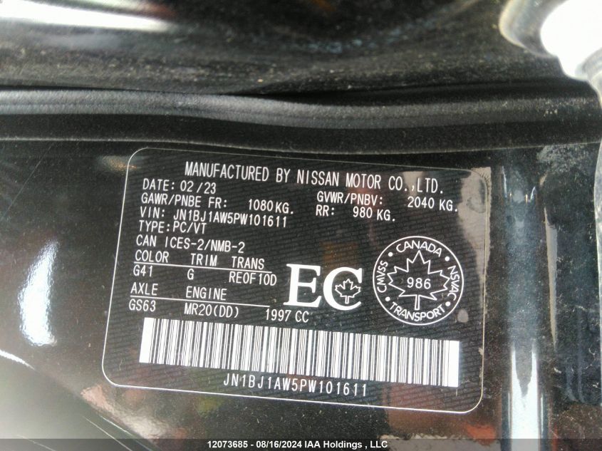 2023 Nissan Qashqai S VIN: JN1BJ1AW5PW101611 Lot: 12073685