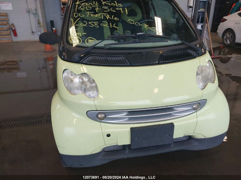 2006 Smart Fortwo VIN: WMEAJ00F36J258216 Lot: 12073691