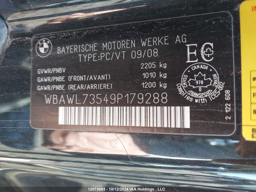 2009 BMW 335 I VIN: WBAWL73549P179288 Lot: 12073693