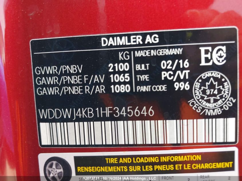 2017 Mercedes-Benz C 300 4Matic VIN: WDDWJ4KB1HF345646 Lot: 12073711