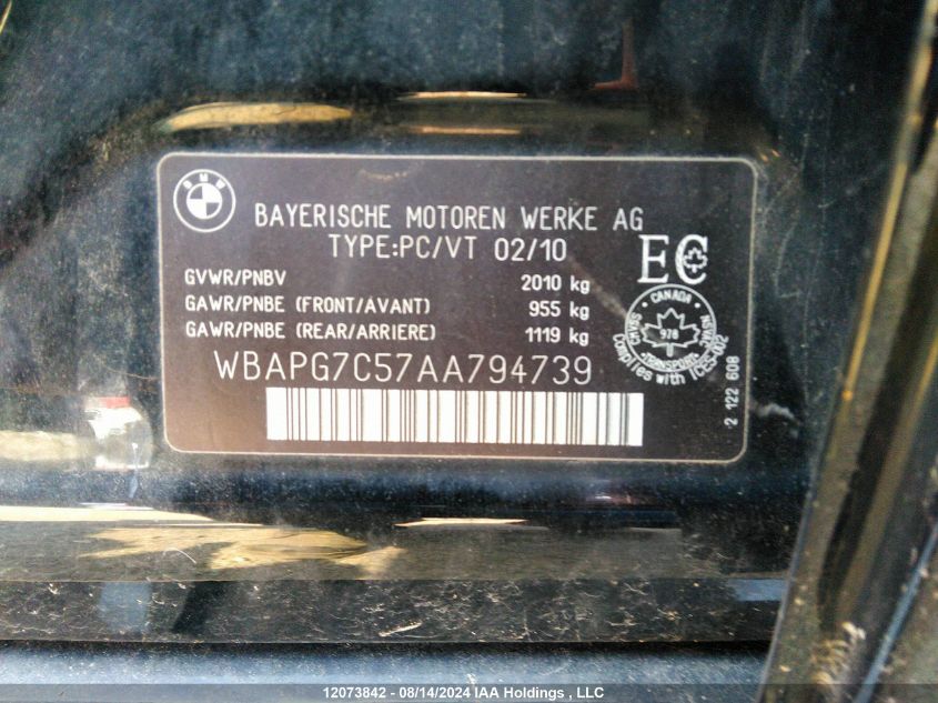 2010 BMW 323 I VIN: WBAPG7C57AA794739 Lot: 12073842