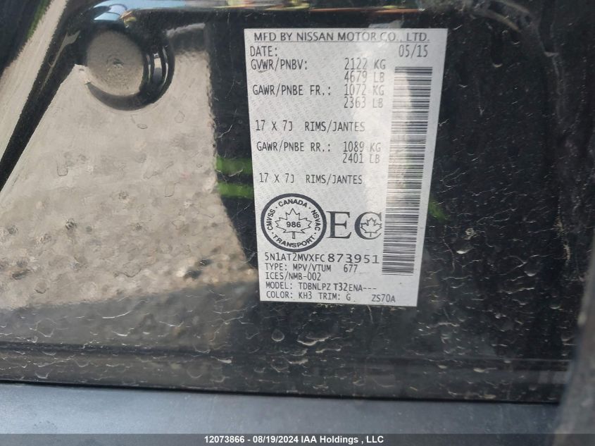 2015 Nissan Rogue S/Sl/Sv VIN: 5N1AT2MVXFC873951 Lot: 12073866