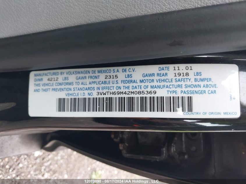 2002 Volkswagen Jetta VIN: 3VWTH69M42M085369 Lot: 12073890