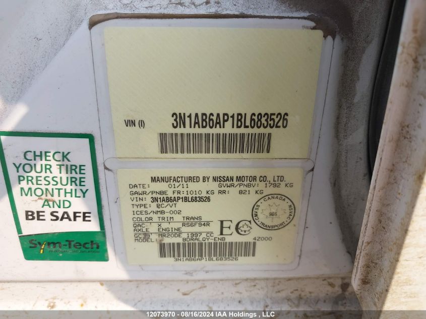 2011 Nissan Sentra 2.0 VIN: 3N1AB6AP1BL683526 Lot: 12073970