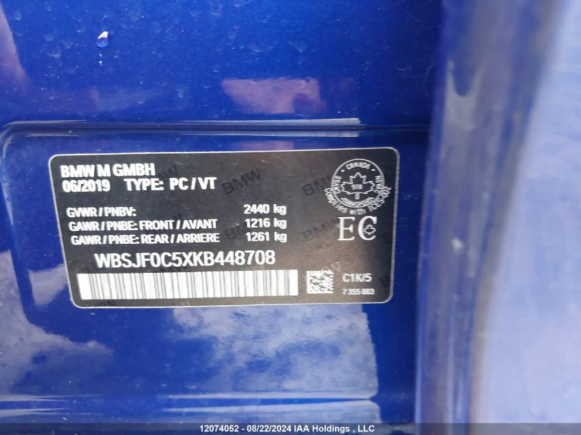 2019 BMW M5 VIN: WBSJF0C5XKB448708 Lot: 12074052